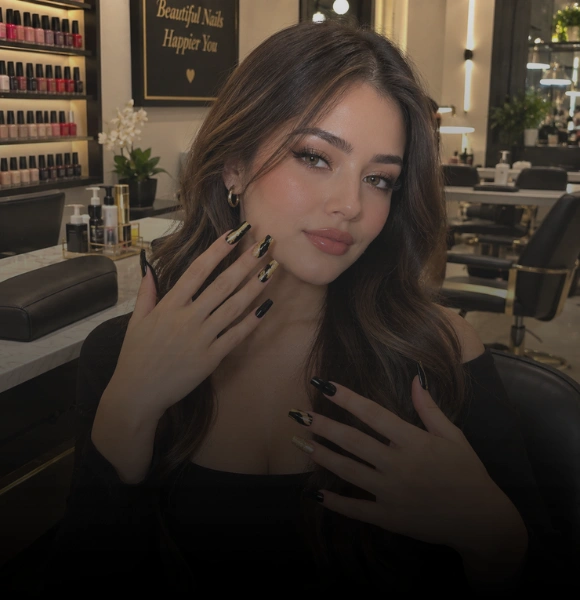 Glamorous Black and Gold Nail Salon Portrait