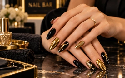 Luxe Black and Gold Nail Art