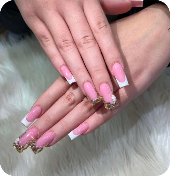 Pink acrylic nail manicure