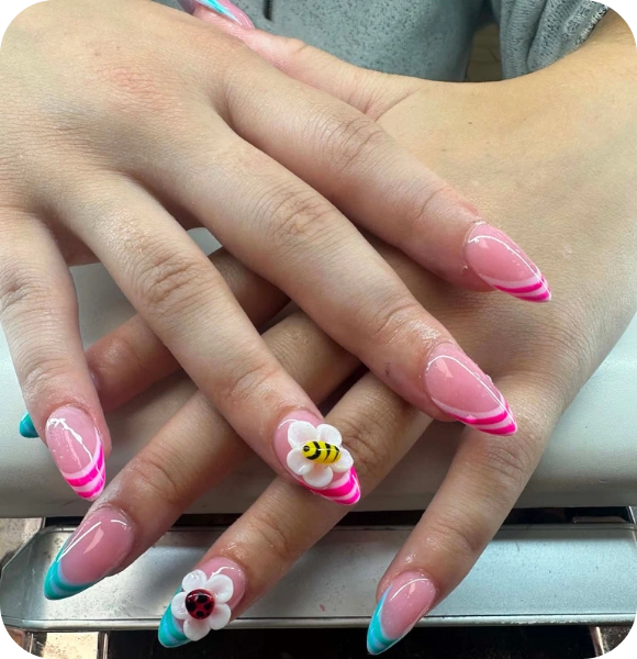 Pink acrylic nails with minimal design